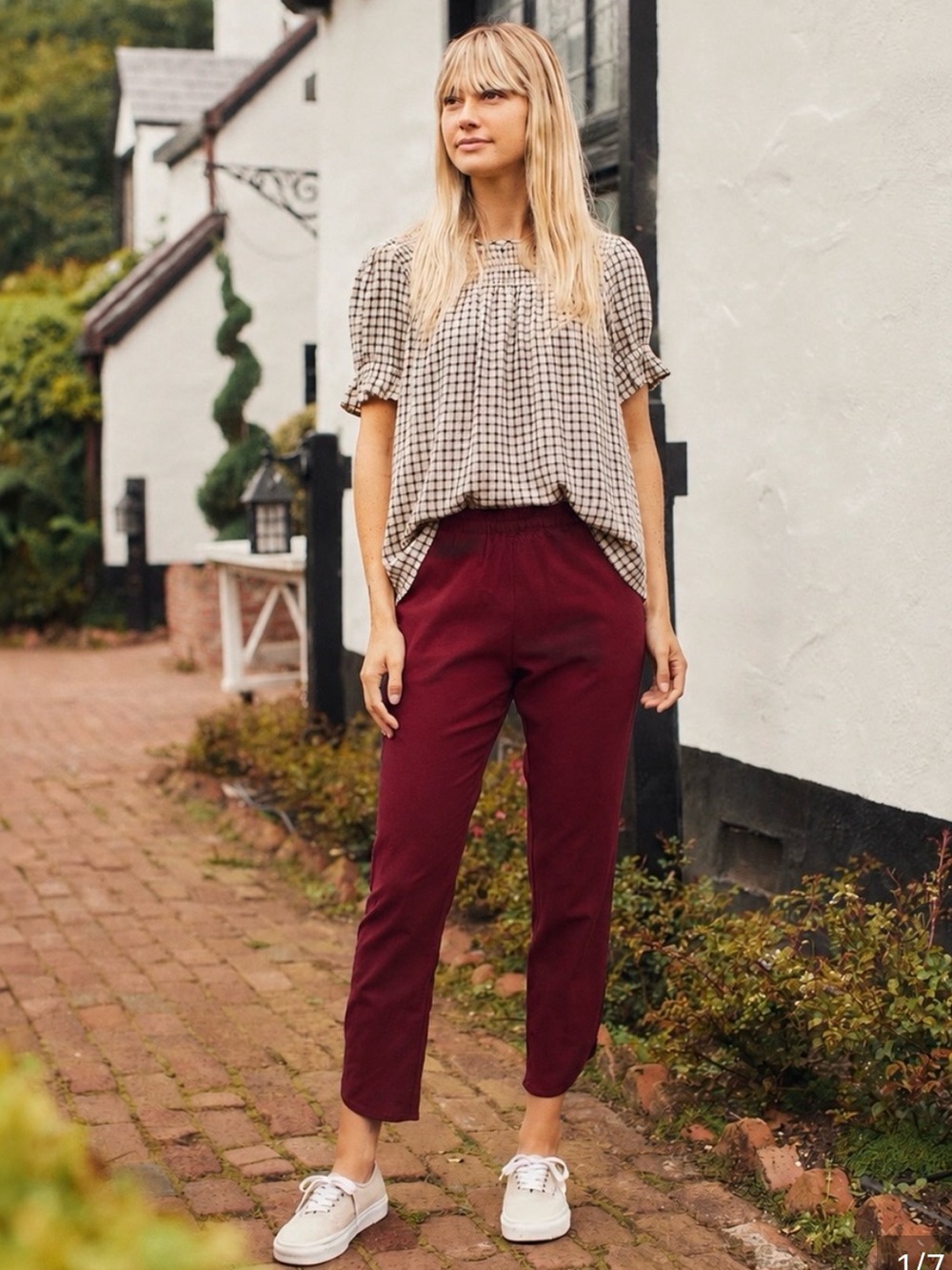Marine Layer Burgundy Allison Lightweight Elastic Waist Pants with Tulip Hem